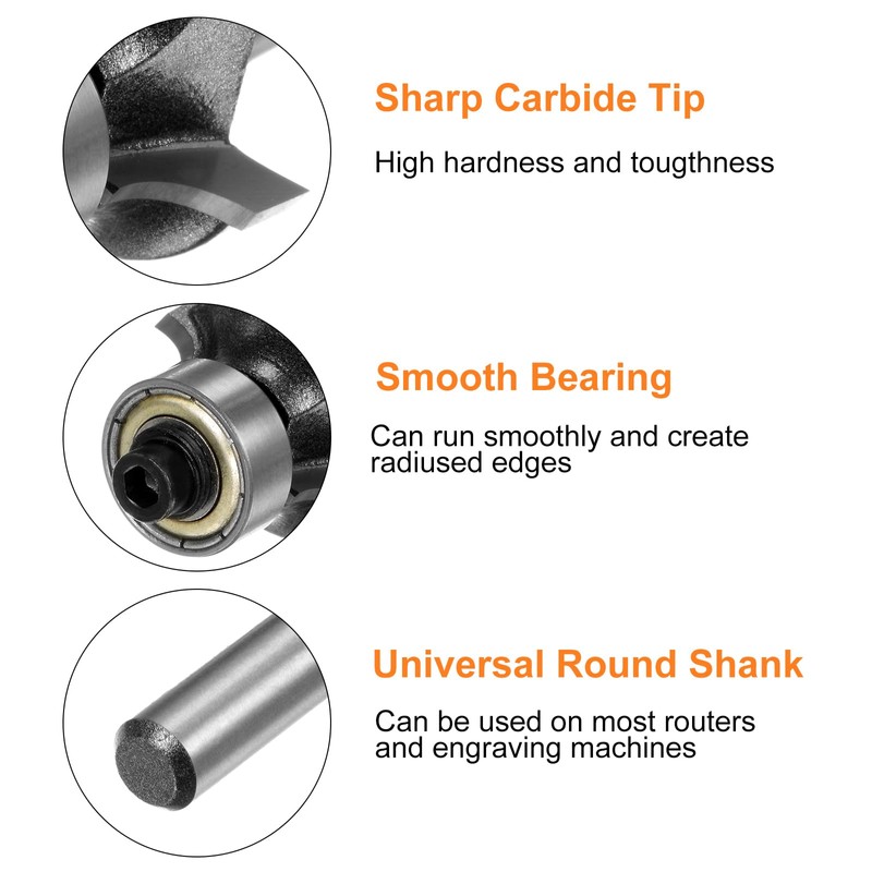 QUARKZMAN Rounded Cutter Diameter 15/64 Inch Shank 3/16 Inch Radius