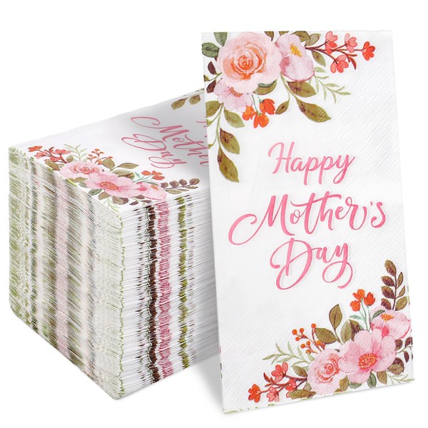 FYSUIMU 100Pcs Happy Mother's Day Guest Napkin Floral Paper Napkin