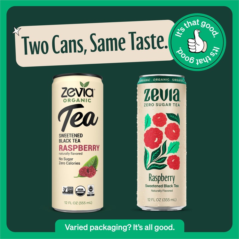 Zevia Zero Sugar Tea, Black Tea with Raspberry, 12 oz