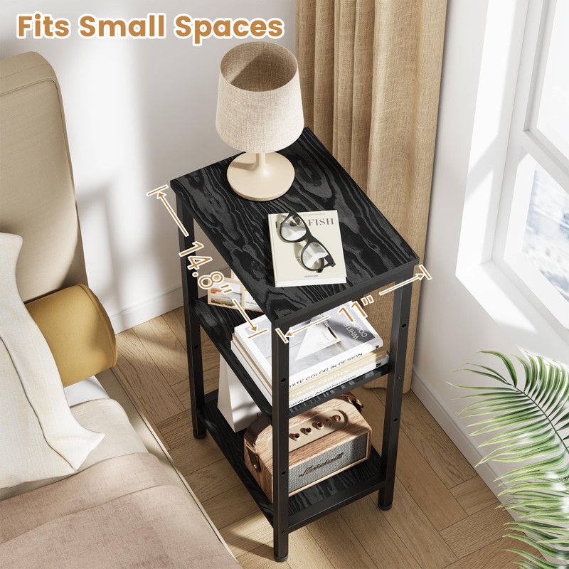 Asgolion Small Black Side Table, Tall End Table with Adjustable
