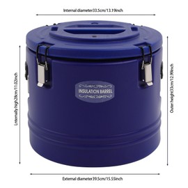 RocoReny 30L Insulated Soup Container, 31.7QT Stainless Steel Lining Insulated Commercial Food Warmer with Dust Cover for 4-6H Hot & 6-8H Cold Food Insulation Time, Kitchens, Parties (Blue-30L)