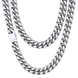 ChainsHouse Men's Women's Cuban Chain Stainless Steel Curb Chain 5 mm/7 mm/9 mm/12 mm Wide Selectable Chain without Pendant Chain Jewellery Chain Length 46 cm/51 cm/56 cm/61 cm/66/71 cm/76 cm, Metal,