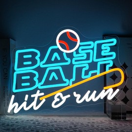 Virlusy Baseball Neon Sign for Wall Decor Dimmable Hit & Win Sport Led Lights Signs for Baseball Clubs Blue White Yellow Neon Light for Gym Sports Room College Dorm Man Cave Gifts for Men & Boys