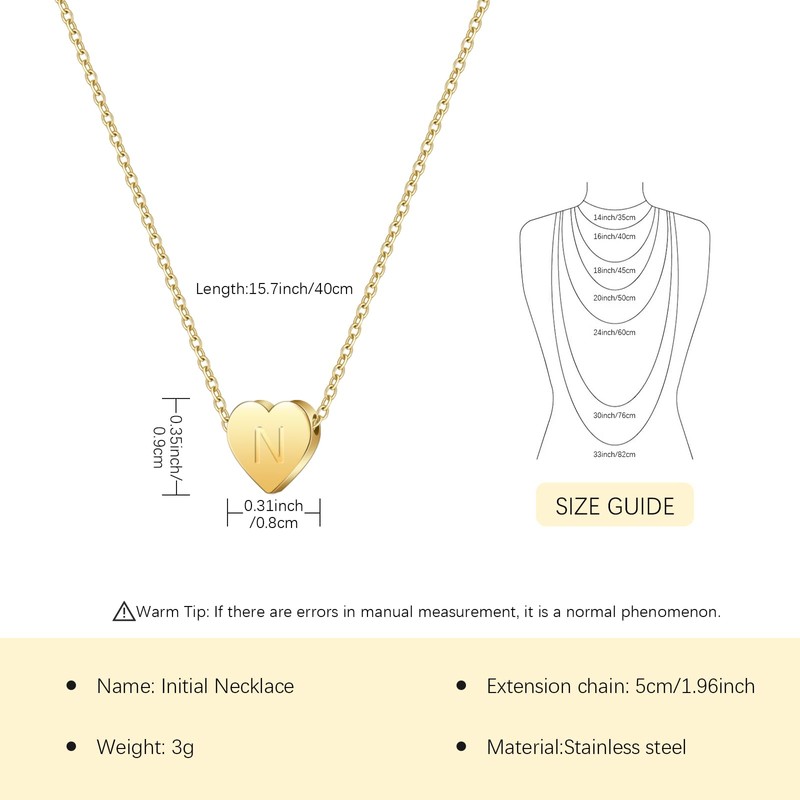 Symretie Gold Chain with Letters, 14K Gold Plated Initial Necklace,