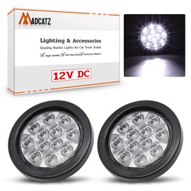 MADCATZ 4 Inch Round White Light 12 LED Back up Reverse Lamps Sealed Clearance Lights Plugs Grommets Tail Light Truck Boat Tractor ATV Caravan RV Van Bus Waterproof 12V DC (Pack of 2) GA12