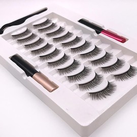 Kit de 10 Pares de Pestañas Magnéticas, Pestañas Magnéticas con Kit de Delineador de Ojos, Pestañas Postizas Reutilizables, sin Pegamento, Delineador Líquido Resistente Al Agua