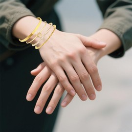 VITASHYNX 5 Pcs Cuff Bracelets For Women, 18K Real Gold Plated Bracelets, Bracelet Sets For Women Stackable For Women Trendy Non Tarinish