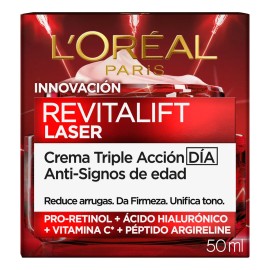 Oreal Paris Revitalift Laser Crema Día Triple Acción Anti Edad Corrige Arrugas Firmeza Luminosidad Unifica Tono Tecnología Tri Péptidos Pro Retinol