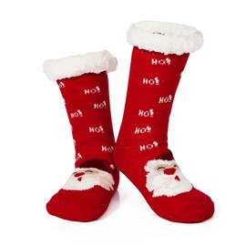 American Trends Slipper Socks for Women with Grippers Winter Fleece Warm Christmas Socks Non Slip Grip Socks Red Santa Claus