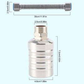 GAESHOW Automatic Float Valve, Water Level Control Valve, 304 Stainless Steel Float Valve with 30 cm Corrugated Pipe, Water Level Control Valve for Pools, Water Towers, Water Tanks (3/4 Inch Top)