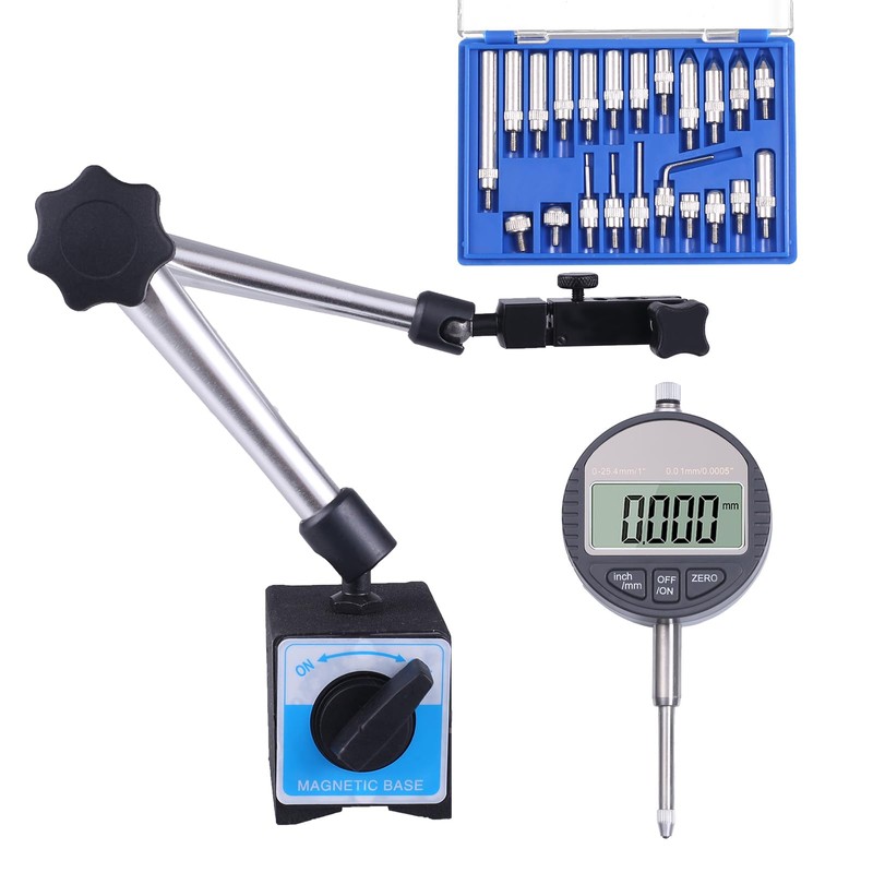 Electronic Digital Dial Indicator with Magnetic Base Holder Fine Adjustable