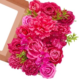 Serwalin Flores artificiales de color rosa intenso, rosas falsas de seda color magenta, flores artificiales para ramos de boda, decoración de tartas, centros de mesa para baby shower, arreglos florale