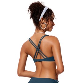 CRZ YOGA Womens V Neck Bikini Tops Twist Front Bathing Suit Criss Cross Back Swimsuit Padded Insignia Blue Medium