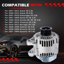 Autodevil 11191 Alternator Compatible with Azera Entourage Santa Fe Veracruz Sonata Borrego Sorento Replace OE 11193, 373003C120