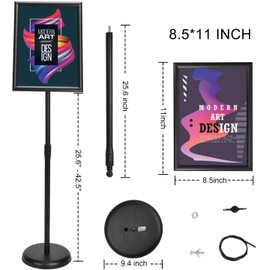 KOOV Poster Sign Stand Floor Standing Sign Holders, Adjustable Pedestal Poster Stand with Heavy Duty Round Base Both Vertical and Horizontal Sign Displayed, Black (8.5 x 11 Inches，2pack)