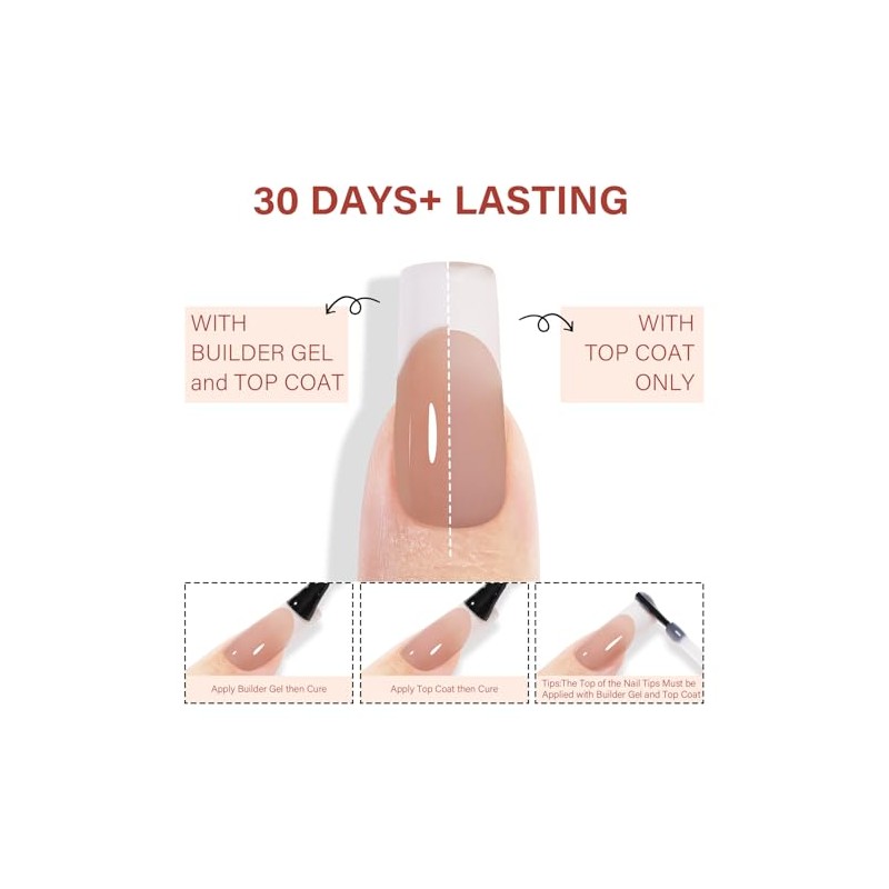 AILLSA Uñas Postizas Francesas de Gel, 180 Unidades, Largas, Cuadradas,