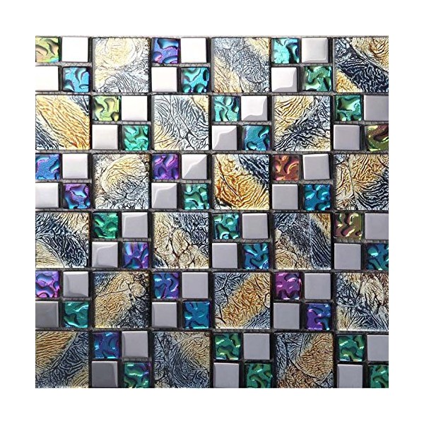Hominter 11-Sheets Multicolor Tile Backsplash, Coated Glass Mosaic Bathroom Tile, Clear Multi Colored Crystal for Kitchen and Shower Walls D1391