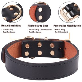 Extra Breites, Dickes, Weiches Hundehalsband aus Echtem Leder zum Gehen und Trainieren Hochleistungs-Hundehalsband für Kleine, Mittel Grosse und Große Rassehunde (Schwarz, L)