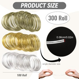 dcas 3 Pieces 100 Bows Jewellery Wire Set, Silver Jewellery Memory Beading Wire, Jewellery Craft Wire, DIY Jewellery Making Wire, Aluminium Wire, 6 mm (Gold, Silver, Old Cyan)