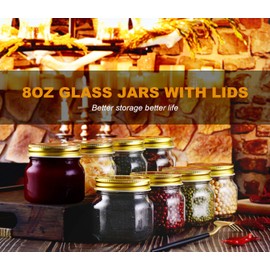 Rainforce Mason Jars 8 oz 30 Pack- Small Mason Jars With Gold Lids -1/4 Quart Canning Jars| Storage Pickling Jars For Jelly, Jam, Honey, Pickles - Spice Glass Jars - With 30 Chalkboard Labels