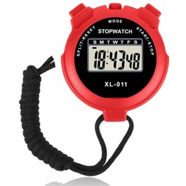 Sports Stopwatch Timer Lap Split Digital Stopwatch with Clock Calendar Alarm, Large Display Shockproof Stopwatch for Coaches Swimming Running Sports Training,(Red)