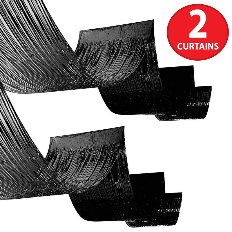Beistle 2 Piece Black Metallic Plastic Fringed Ceiling Curtains 16’,