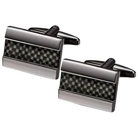 Black Cufflinks for Men 1pair Carbon Fiber Rhodium Plated Gun Cuff Links Simple Stripes Cuff-Links Mens Suit Shirt Rectangle Cufflinks Set for Men'S Business Wedding Party Jewelry Gift