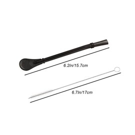 4-In-1 Reusable Stainless Steel Straw Spoon & Filter, 5 Pcs With 2 Cleaning Brushes, Food-Grade 304, Reusable Stirrer for Home, Bar, Cafe (Black, 6.2 Inch)