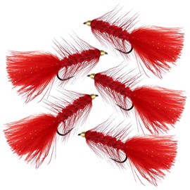 Qievcrme 10Pcs Wooly Bugger Fly Fishing Flies for Trout, Bass and Salmon-Streamer Assortment Wet Flies (Style A-Red)