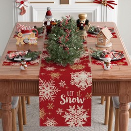 XCHI Red Let it Snow Snowflake Winter Christmas Xmas Table Runner Table Decoration for Party Home Kitchen Dining Holiday Decor 13x72 Inch