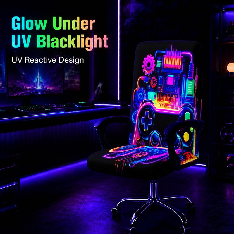 Blacklight Gaming Office Chair Cover, Neon Stretch Desk Chair Slipcover