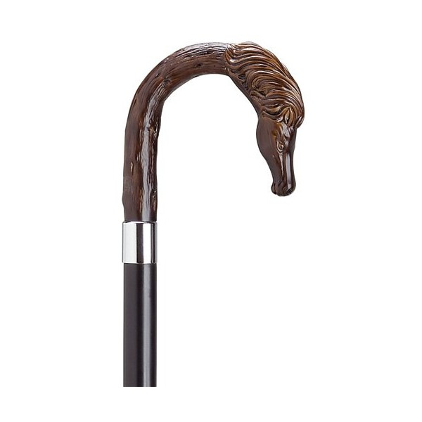 Unisex Horse Head Crook Black Maple Cane, Brown Handle  -Affordable Gift! Item #DHAR-9140500
