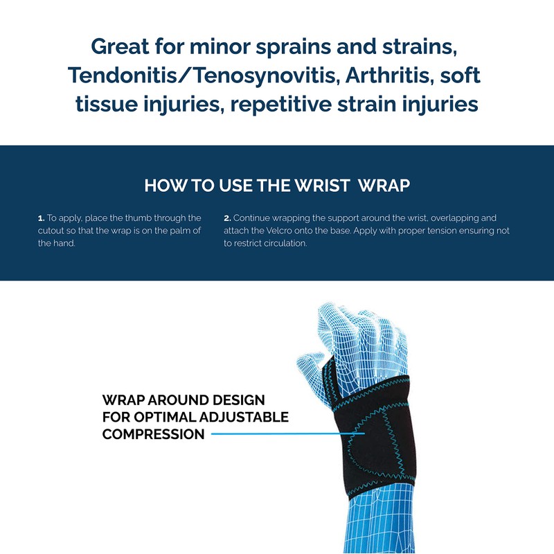 Trainers Choice Wrist Compression and Support Wrap assists with Sprains,