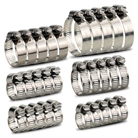 InduSKY 30Pcs Hose Clips 6-51mm Range Adjustable, 304 Stainless Steel Jubilee Clips Assorted Hose Clamps Pipe Clips Kit (6-12mm, 10-16mm, 13-19mm, 16-25mm, 21-38mm, 27-51mm, 6 Sizes)