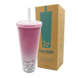 Bumbler 24oz Large Reusable Portable Eco-Friendly Tumbler | Drinking Cup with Wide Soft Tip Straw, Aesthetic Leak-Proof Lid – for Boba Tea, Smoothies, Iced Coffee, Hot or Cold Drinks – Blush Pink