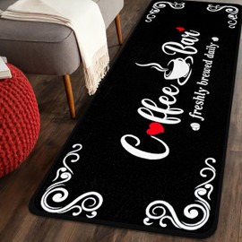 Coffee Themed Kitchen Mats for Floor, Non Slip Cushioned Kitchen Runner Rugs, Waterproof Farmhouse Comfort Chef Carpet for Kitchen Sink & Bathroom