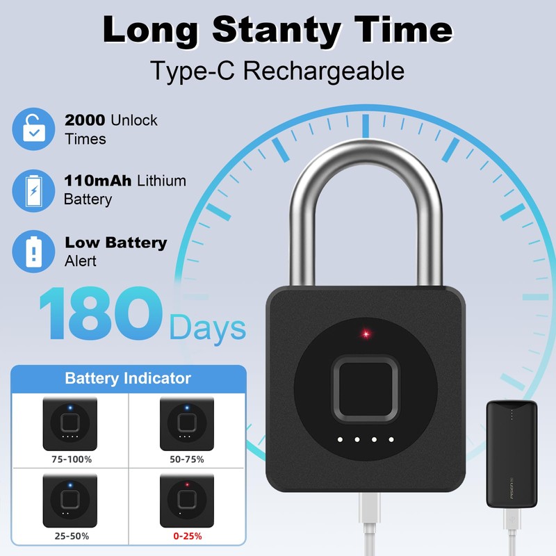 Gym Locker Padlock eLinkSmart Fingerprint Mobile APP Unlock Remote Management