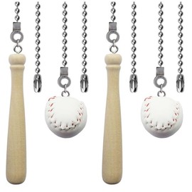 Aceple 4PCS Baseball Ceiling Fan Pull Chain Ornaments, 12 Inches Decorative Fan Pulls Extender Chains with Baseball and Bats Pendant for Ceiling Fan&Lamp Chain