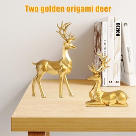 LUFEIS Reindeer Figurine, 2 Pieces Christmas Reindeer Figurines Decor, Nordic European Style Resin Deer Ornaments, Deer Statue Animal Crafts for Home Decor, Xmas Decoration Gift for Living Room Office