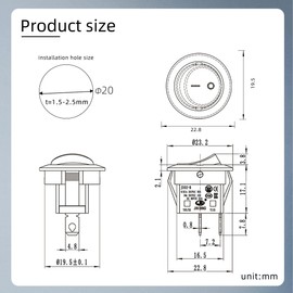 Rocker Switch 6 Pcs - Mini Round Toggle Switch ON/Off SPST 2 Pin | 6A/250V AC, 10A/125V Pre-Wired | for Car, Boat, Household & RV - Black KCD1 Style