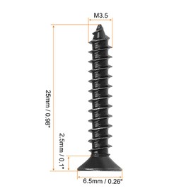 sourcing map M3.5 x 25mm Wood Screws Phillips Flat Head Carbon Steel Self Tapping Screws Black 200pcs