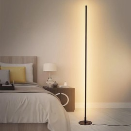 NKU Modern Corner Floor Lamp 55 Inch Tall LED Ambient Lighting Living Room with 3CCT and Foot Switch Controls - Black Metal Corner Light Bar for Contemporary Decor - Floor Lamps for Living Room