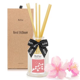 Cherry Blossom Reed Diffuser Set, MitFlor Premium Home Fragrance Diffuser with 6 Natural Rattan Sticks, Romantic Floral Scents for Office & Home Décor, Essential Oil Reed Diffuser Gift Set, 3.4 fl oz