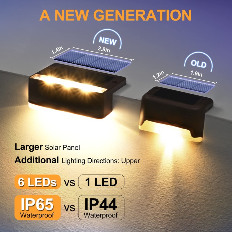 SOLPEX Solar Fence Lights, 6 LEDs Solar Lights Outdoor Waterproof