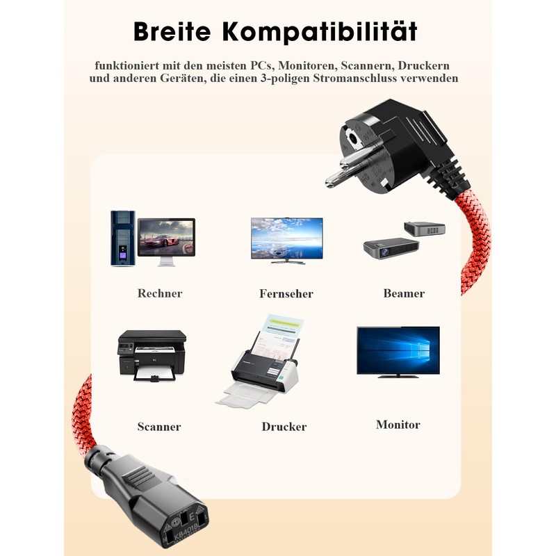 IEC Cable, 3 Pin, Goalfish 3.0 m Nylon Braid, Universal