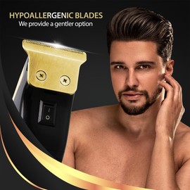 Cutting Edge Battery Trimmer for Men, Hypoallergenic Compact Trimmer with 3 Guide Combs (3mm, 6mm, 10mm) Self Sharpening Blades, Bump-Free & Irritation-Free, Requires 1 AA Battery (Not Included)