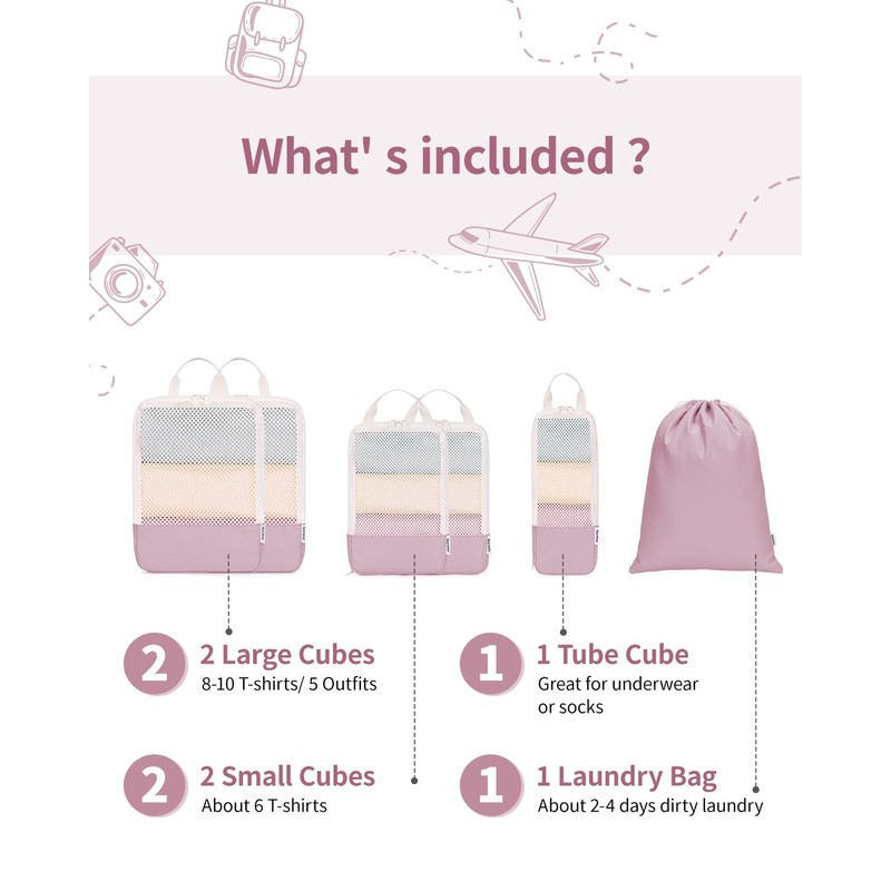 Narwey 6 Set Compression Packing Cubes for Backpack and Suitcases,