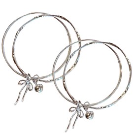 2PCS sil/ver Bracelet for Women,Bracelet sil/ver Chain,Womens sil/ver Bra/celet,925 Sterling sil/ver Link,Sweet Double Layer Bow Bell Brace/lets,Double Layer Design Friendship,Trendy Jewellery