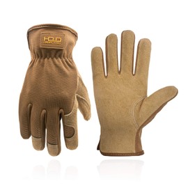 Work Gloves for Men and Women, Cowhide Leather Gardening Gloves, Safety Work Gloves, Skill and Breathable Design (M, Brown)