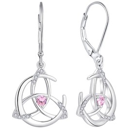 YL Celtic Dangle Drop Earrings Sterling Silver Moon Leverback Earrings Created Pink Tourmaline Jewelry for Women
